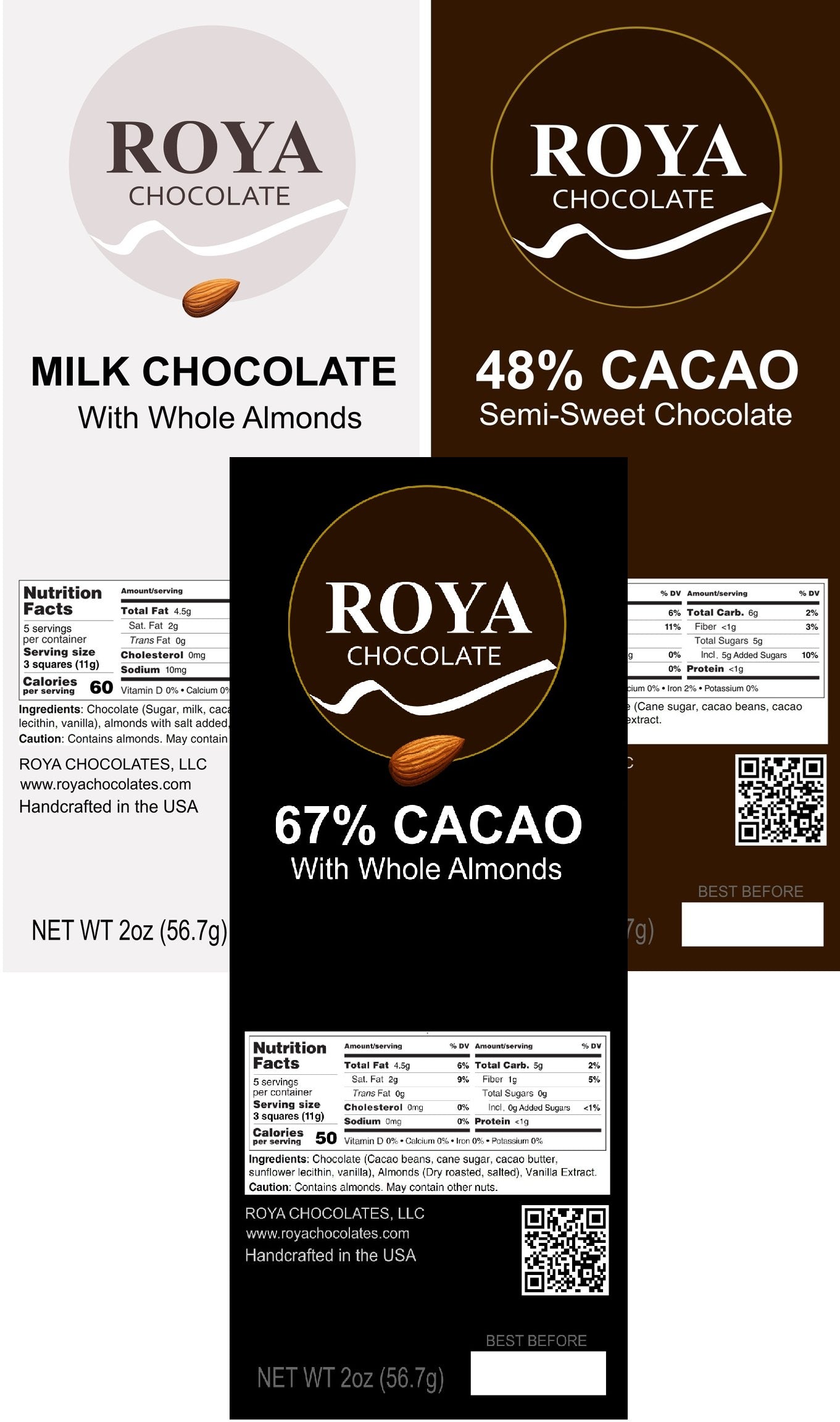 6 Chocolate Bars (2 Semi-Sweet, 2 Dark, and 2 Milk Chocolate)