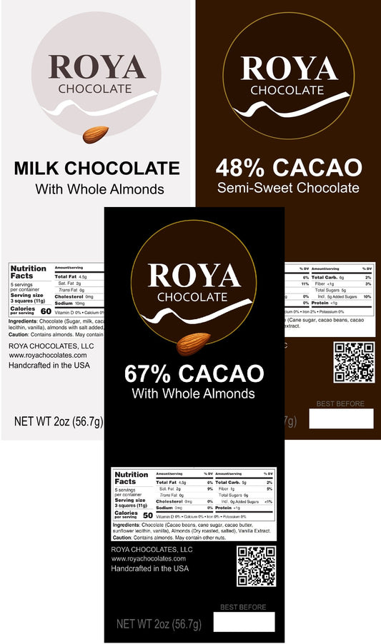 6 Chocolate Bars (2 Semi-Sweet, 2 Dark, and 2 Milk Chocolate)