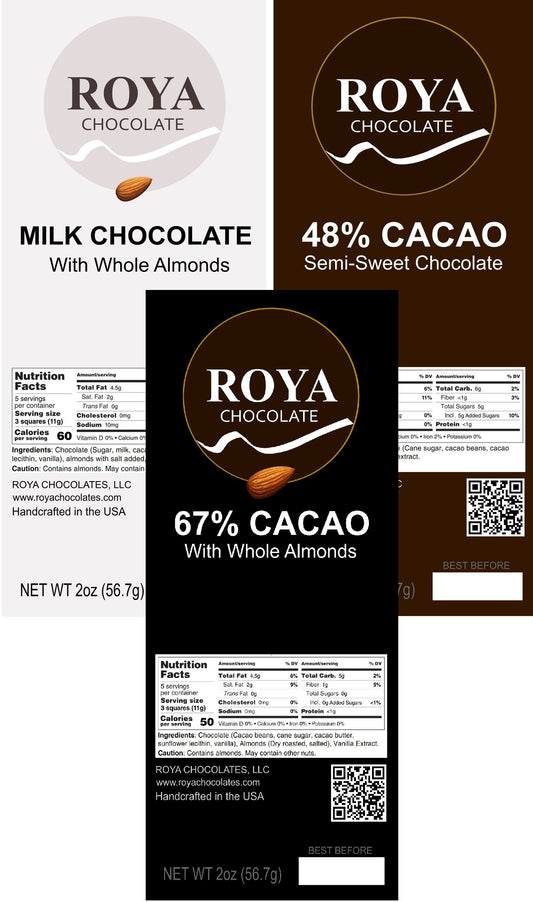 12 Chocolate Bars (4 Semi-Sweet, 4 Dark, and 4 Milk Chocolate)